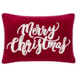 Paoletti Winter Merry Christmas Embroidered 100% Cotton Cushion in Red - Size: 50 cm x 35 cm