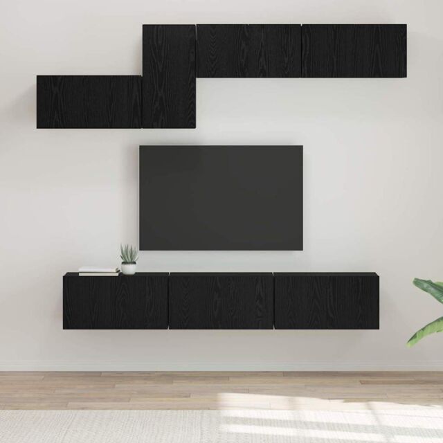 Berkfield Home with Shelf Wall-mounted Other with Storage with Door 7 pcs Black oak 60 x 30 x 30 cm Engineered wood - image 1
