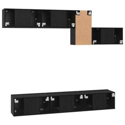 Berkfield Home with Shelf Wall-mounted Other with Storage with Door 7 pcs Black oak 60 x 30 x 30 cm Engineered wood - thumbnail 8