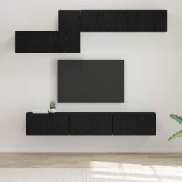 Berkfield Home with Shelf Wall-mounted Other with Storage with Door 7 pcs Black oak 60 x 30 x 30 cm Engineered wood - thumbnail 1