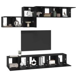 Berkfield Home with Shelf Wall-mounted Other with Storage with Door 7 pcs Black oak 60 x 30 x 30 cm Engineered wood - thumbnail 3