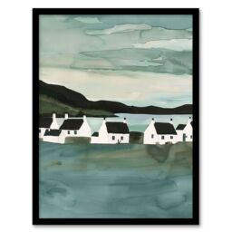 Artery8 Fisherman Cottages Scotland Seaside Watercolour Framed Art Print in Green - Size: A4 - thumbnail 1