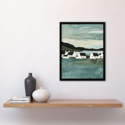Artery8 Fisherman Cottages Scotland Seaside Watercolour Framed Art Print in Green - Size: A4 - thumbnail 4