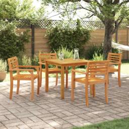 Berkfield Home Classic 5 Piece Garden Dining Set Made of Solid Acacia Wood in Brown - thumbnail 4