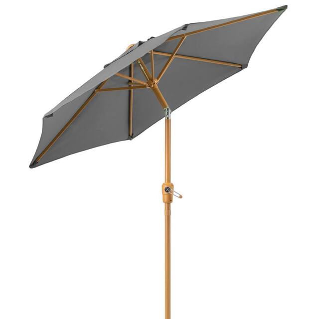 Christow Garden Parasol 2m Tilting Outdoor Umbrella Steel Pole Wood Effect Finish UV30+ in Grey - image 1