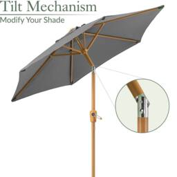 Christow Garden Parasol 2m Tilting Outdoor Umbrella Steel Pole Wood Effect Finish UV30+ in Grey - thumbnail 3
