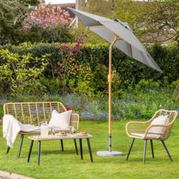 Christow Garden Parasol 2m Tilting Outdoor Umbrella Steel Pole Wood Effect Finish UV30+ in Grey - thumbnail 2
