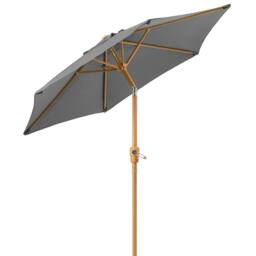 Christow Garden Parasol 2m Tilting Outdoor Umbrella Steel Pole Wood Effect Finish UV30+ in Grey - thumbnail 1