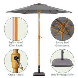 Christow Garden Parasol 2m Tilting Outdoor Umbrella Steel Pole Wood Effect Finish UV30+ in Grey - thumbnail 5