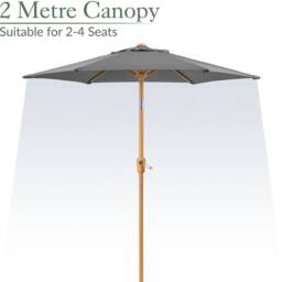 Christow Garden Parasol 2m Tilting Outdoor Umbrella Steel Pole Wood Effect Finish UV30+ in Grey - thumbnail 6