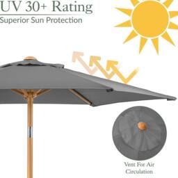 Christow Garden Parasol 2m Tilting Outdoor Umbrella Steel Pole Wood Effect Finish UV30+ in Grey - thumbnail 4