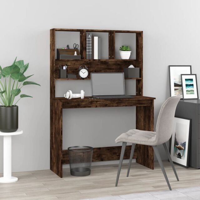 Berkfield Home Desk with Shelves Smoked Oak 102x45x148 cm Engineered Wood in Brown - Size: 102 x 45 x 148 cm - image 1