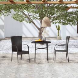 Berkfield Home 3 Piece Garden Dining Set Poly Rattan Black - thumbnail 2