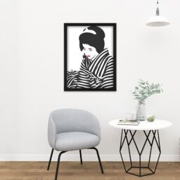 "Artery8 Wall Art Print Japan Geisha Lipstick Stripes Large Framed Wall Décor Art in White - Size: W18"" x H24""" - thumbnail 2