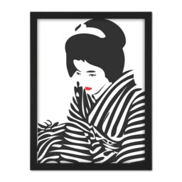 "Artery8 Wall Art Print Japan Geisha Lipstick Stripes Large Framed Wall Décor Art in White - Size: W18"" x H24""" - thumbnail 1