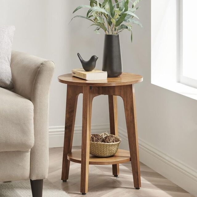 VASAGLE Small Round Side Table Lower Shelf Modern Small Spaces Bedside in Brown - image 1