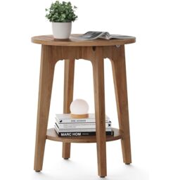 VASAGLE Small Round Side Table Lower Shelf Modern Small Spaces Bedside in Brown - thumbnail 9