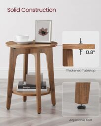 VASAGLE Small Round Side Table Lower Shelf Modern Small Spaces Bedside in Brown - thumbnail 5