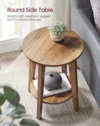 VASAGLE Small Round Side Table Lower Shelf Modern Small Spaces Bedside in Brown - thumbnail 4