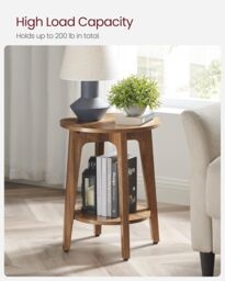 VASAGLE Small Round Side Table Lower Shelf Modern Small Spaces Bedside in Brown - thumbnail 6