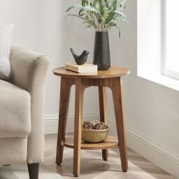 VASAGLE Small Round Side Table Lower Shelf Modern Small Spaces Bedside in Brown - thumbnail 1