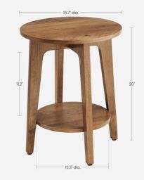 VASAGLE Small Round Side Table Lower Shelf Modern Small Spaces Bedside in Brown - thumbnail 3