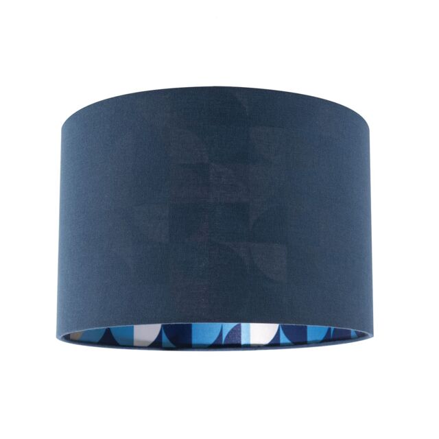 Happy Homewares Designer Midnight Blue Linen Lamp Shade with Geometric Pattern Lining - Size: 12 inches - image 1