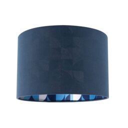 Happy Homewares Designer Midnight Blue Linen Lamp Shade with Geometric Pattern Lining - Size: 12 inches