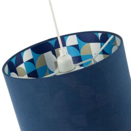 Happy Homewares Designer Midnight Blue Linen Lamp Shade with Geometric Pattern Lining - Size: 12 inches - thumbnail 4