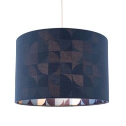 Happy Homewares Designer Midnight Blue Linen Lamp Shade with Geometric Pattern Lining - Size: 12 inches - thumbnail 2
