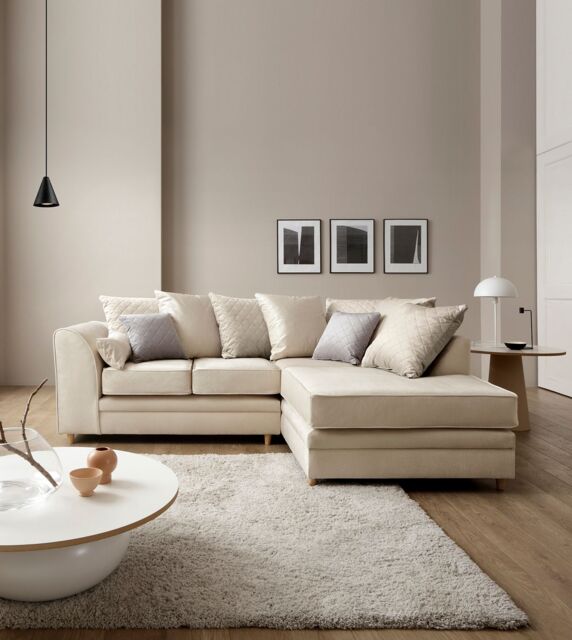 Abakus Direct Chicago Spill-Proof Velvet Right Hand Facing Corner Sofa in Cream - image 1