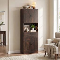 FORGEVIO 171.5 CM Tall Bathroom Cabinet Freestanding Storage Cabinet in Brown