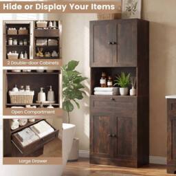 FORGEVIO 171.5 CM Tall Bathroom Cabinet Freestanding Storage Cabinet in Brown - thumbnail 5