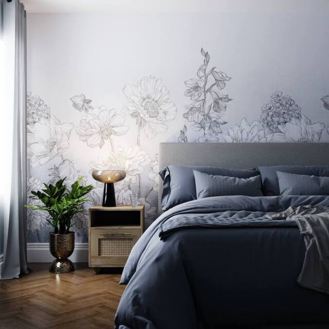 Superfresco Easy Muted Floral Light Blue Print To Order 3m x 2.8m Mural - image 1