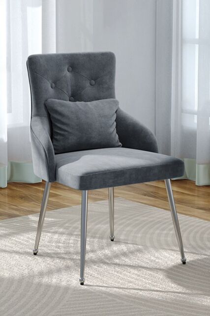 Living and Home Velvet Tufted Upholstered Dining Chair with Cushion in Grey - image 1