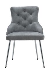 Living and Home Velvet Tufted Upholstered Dining Chair with Cushion in Grey - thumbnail 3