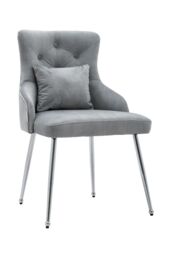Living and Home Velvet Tufted Upholstered Dining Chair with Cushion in Grey - thumbnail 4