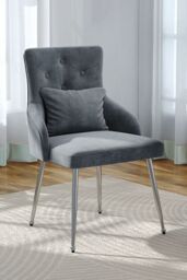 Living and Home Velvet Tufted Upholstered Dining Chair with Cushion in Grey - thumbnail 1