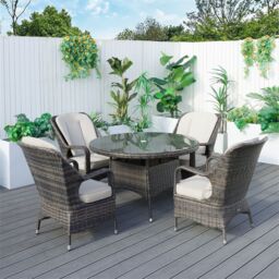 Direct Wicker 4-Seater Aluminum Round Garden Dining Table Set, UV-Resistant PE Wicker, D120*H72cm, Brown - Size: 4 Person - thumbnail 5