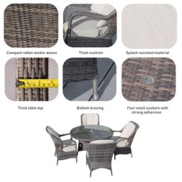 Direct Wicker 4-Seater Aluminum Round Garden Dining Table Set, UV-Resistant PE Wicker, D120*H72cm, Brown - Size: 4 Person - thumbnail 4