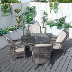 Direct Wicker 4-Seater Aluminum Round Garden Dining Table Set, UV-Resistant PE Wicker, D120*H72cm, Brown - Size: 4 Person