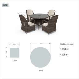 Direct Wicker 4-Seater Aluminum Round Garden Dining Table Set, UV-Resistant PE Wicker, D120*H72cm, Brown - Size: 4 Person - thumbnail 6