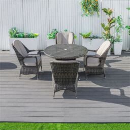 Direct Wicker 4-Seater Aluminum Round Garden Dining Table Set, UV-Resistant PE Wicker, D120*H72cm, Brown - Size: 4 Person - thumbnail 7