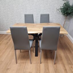 KOSY KOALA Wooden Dining Table X-Shaped Legs with 4 Grey Leather Chairs - Dining Kitchen Room Furniture in Brown - thumbnail 6
