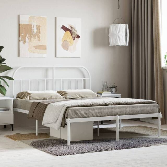 Berkfield Home Metal Bed Frame with Headboard White 150x200 cm King Size - image 1