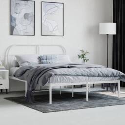 Berkfield Home Metal Bed Frame with Headboard White 150x200 cm King Size - thumbnail 3