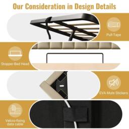 BTM LED Linen Bed with USB-C Charging & Hydraulic Storage in Beige - Size: Super King - thumbnail 6