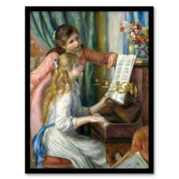 Artery8 Two Individuals at the Piano Renoir Vintage Framed Wall Art Print - Size: A4 - thumbnail 1