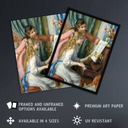 Artery8 Two Individuals at the Piano Renoir Vintage Framed Wall Art Print - Size: A4 - thumbnail 2