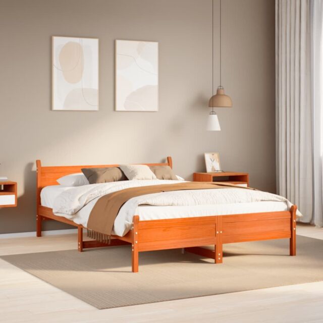 Berkfield Home Bed Frame without Mattress Wax Brown 150x200 cm King Size Solid Wood Pine - image 1